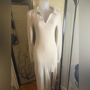 Elegant Cream Long-Sleeve Dress